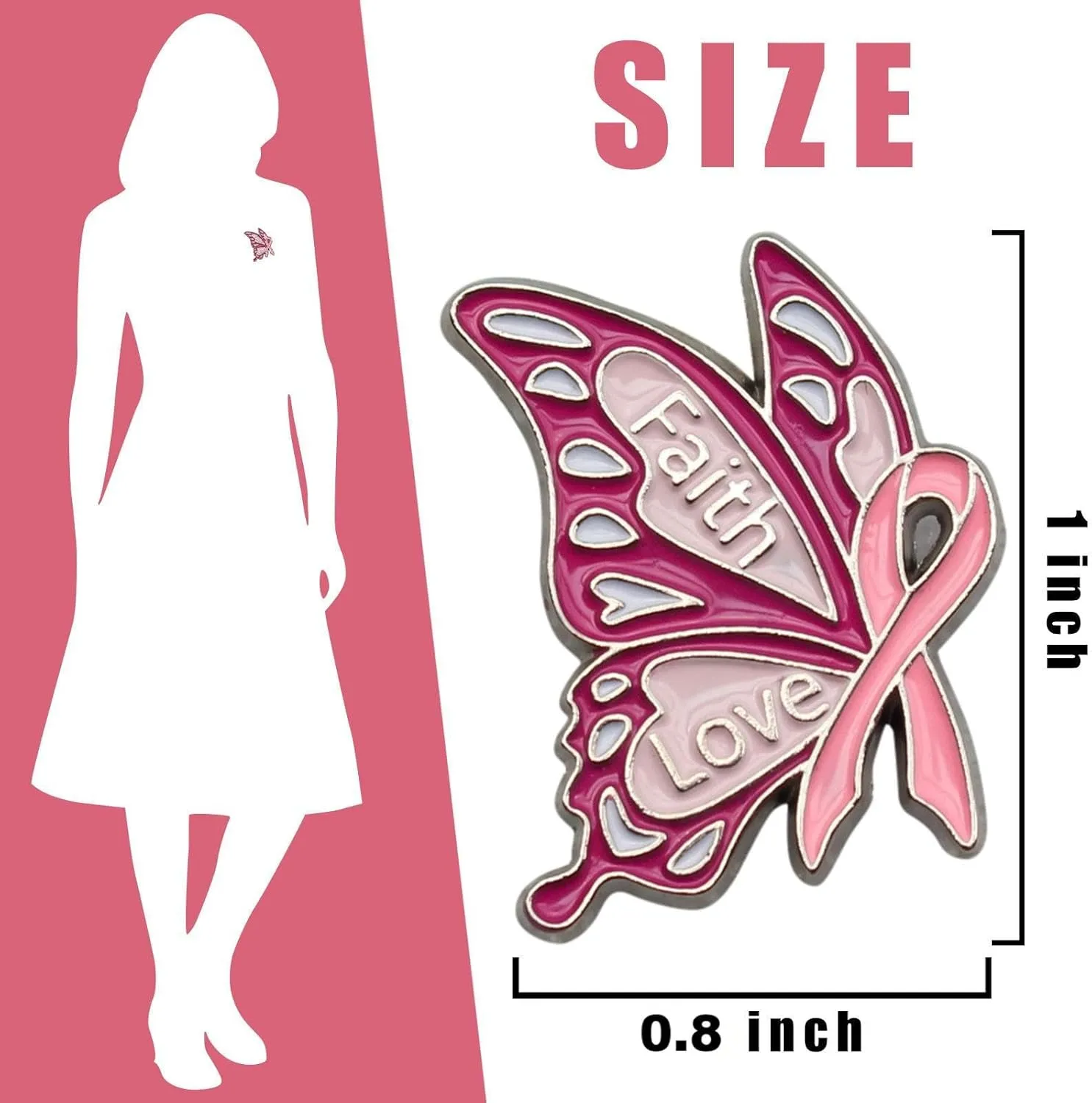 10/50/100 Pack Breast Cancer Butterfly Pins, Enamel Pink Ribbon Awareness Brooches and Lapel Pins for Survivor Support