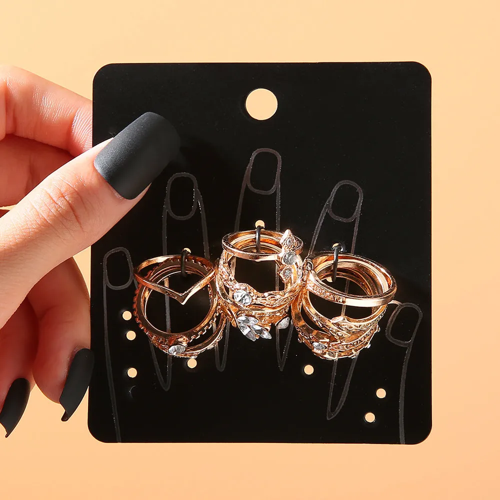 11 Pieces European Style Rhinestone Rose Rings Set for Gift Occasions