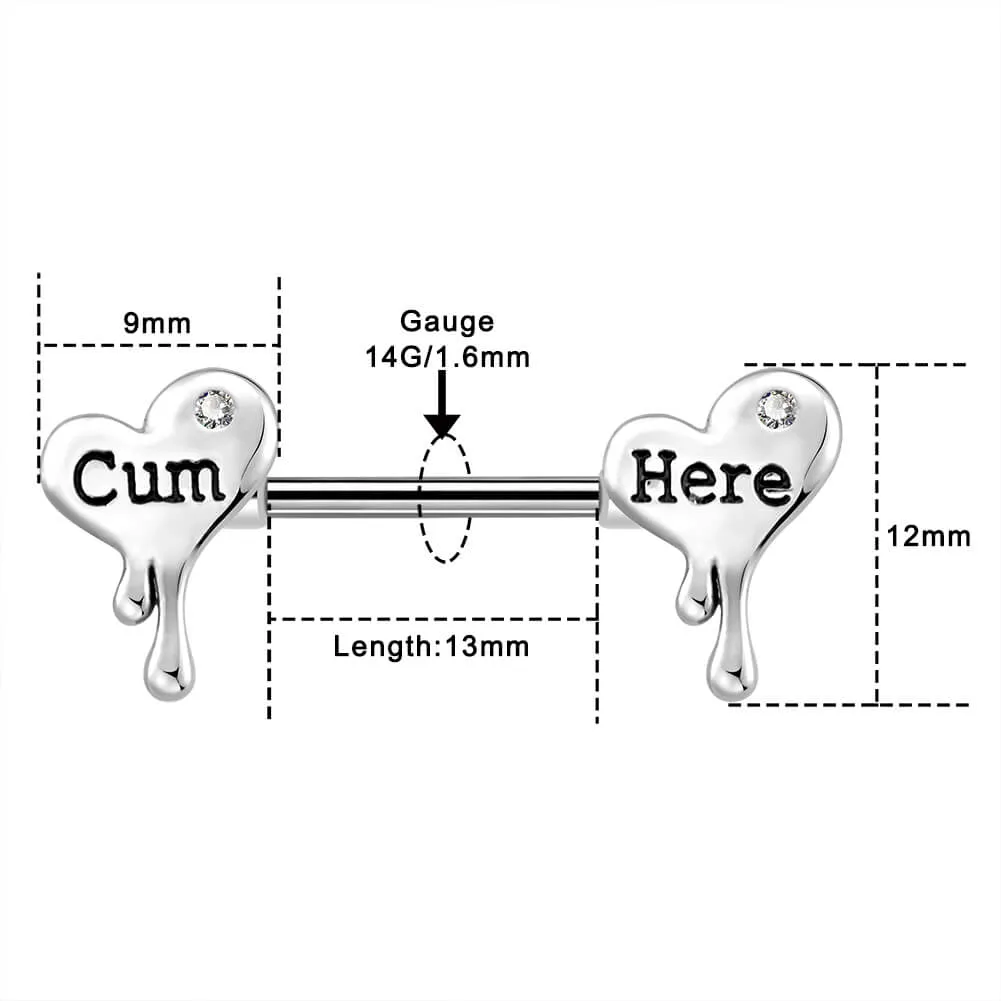 14G Red Heart and Melting Letter Nipple Rings Set of 2