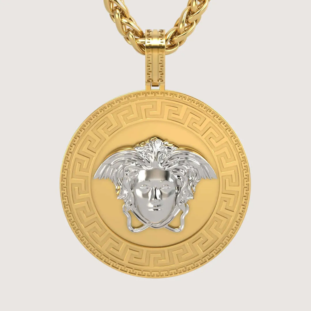 14k Two-Tone Gold Medusa Pendant