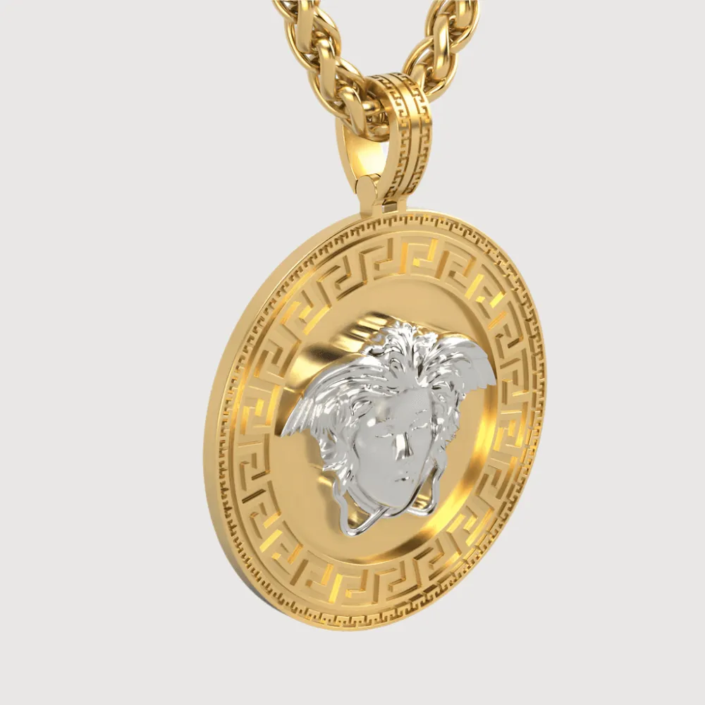 14k Two-Tone Gold Medusa Pendant
