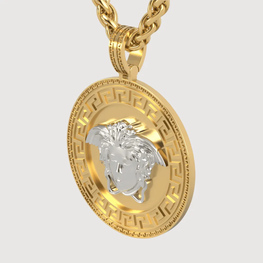 14k Two-Tone Gold Medusa Pendant