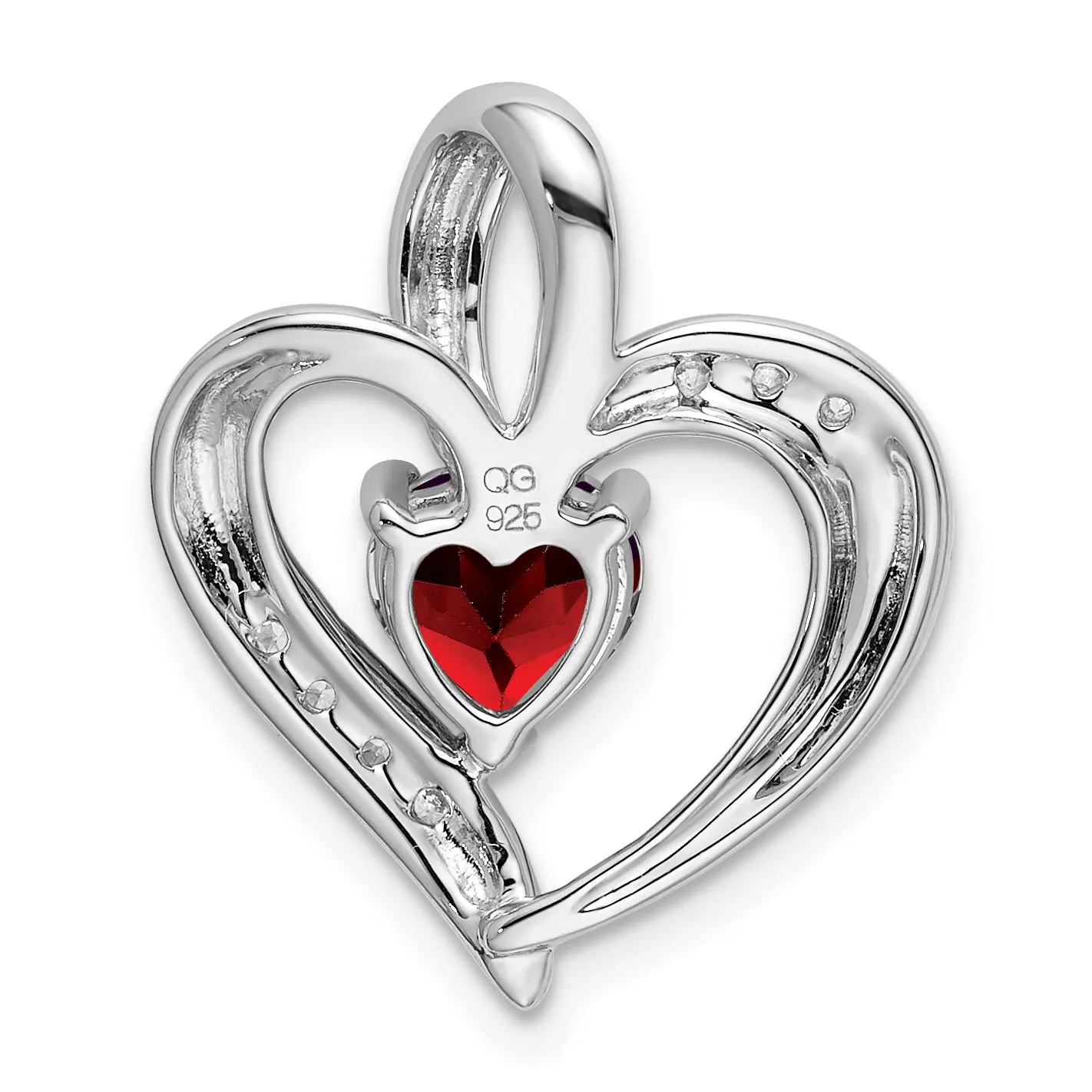 14k White Gold Garnet with Diamond Heart Pendant