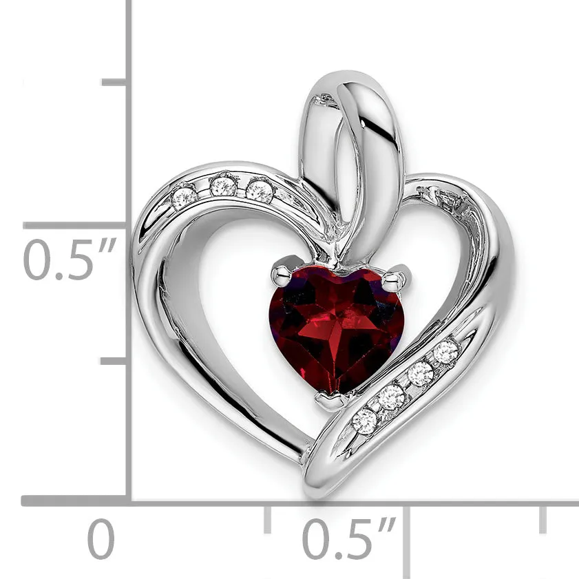 14k White Gold Garnet with Diamond Heart Pendant