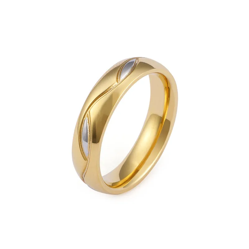 18K Gold Inlaid Diamond Couple Rings, Korean Style Titanium Steel Rings for Men and Women