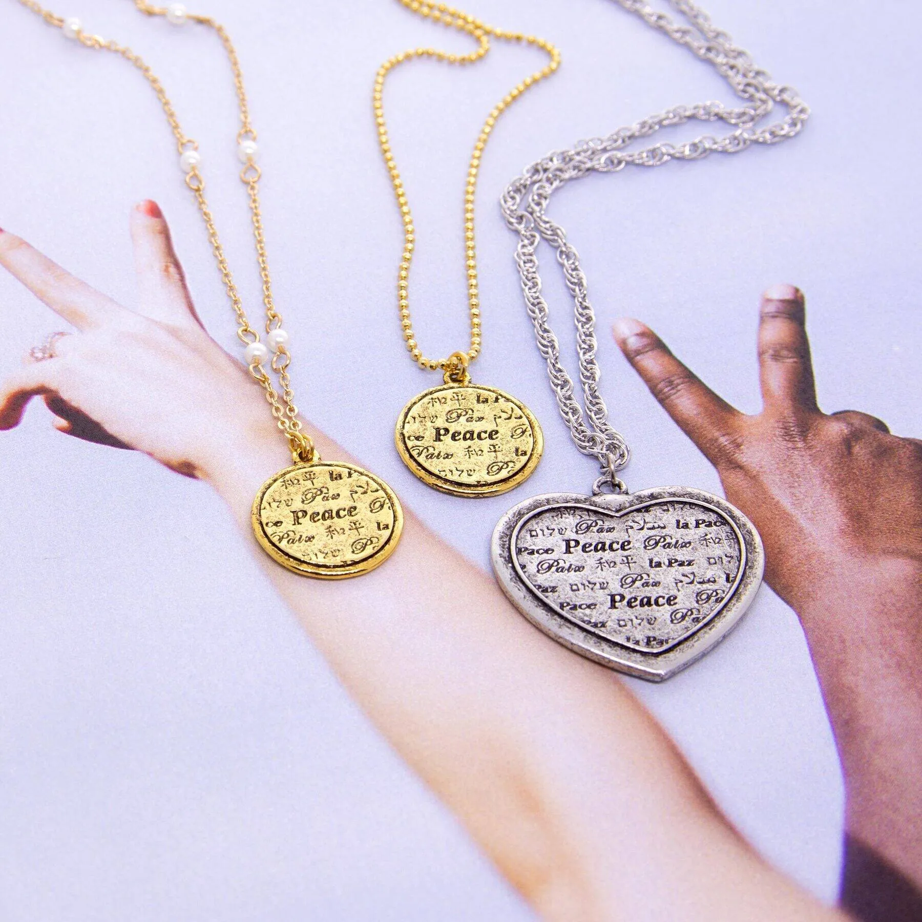 1928 Jewelry Multilingual Peace Pendant Necklace 16"