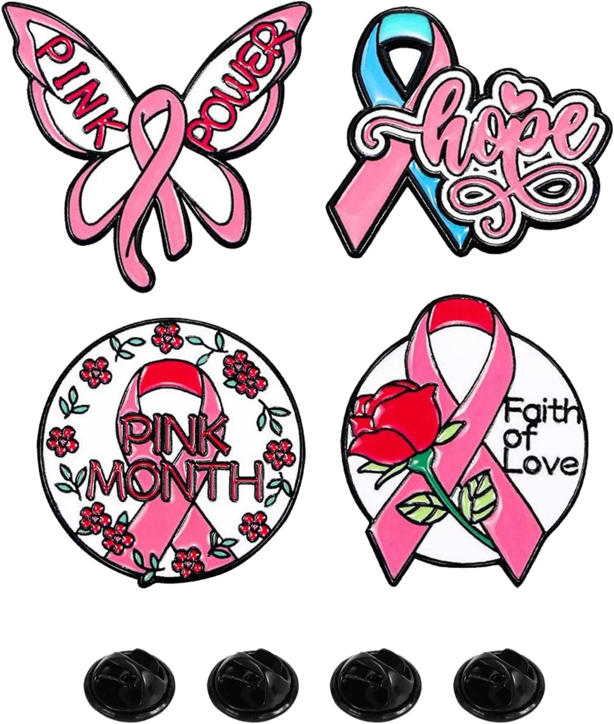 4 Pcs Breast Cancer Pins for Women Pink Breast Cancer Awareness Novelty Buttons Pins Brooches Pink Butterfly Ribbon Pin Breast Cancer Awareness Accessories