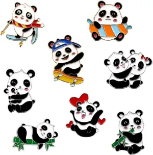8PCS Panda Brooch Pins Set,Lovely Panda Lapel Pin Enamel Brooch Panda with Bamboo Skateboard Badges for Teen Children Clothes Backpacks Decor Birthday Boys Girls Kids Gift