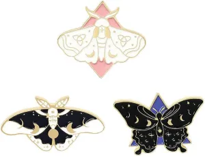 Acxico 3 pcs Butterfly Brooch Cute Enamel Pins Badge Lapel Pin Animal Moth Fashion Creative