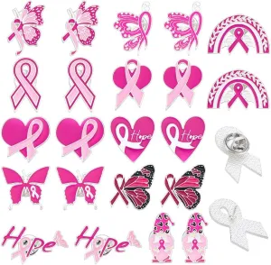 AHANDMAKER 22Pcs 11 Styles Breast Cancer Awareness Lapel Pins - Pink Ribbon Love Faith Strength Hope Butterfly Pins for Survivor Charity Public Event Fundraiser