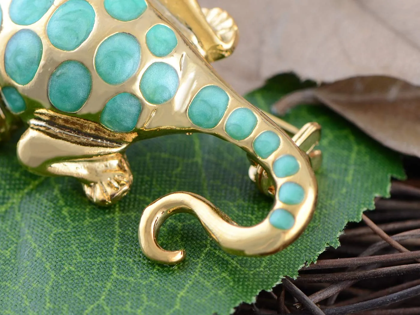 Alilang Swarovski Crystal Elements Spotted Green Dinosaur w Bow Tie Fashion Pin Brooch
