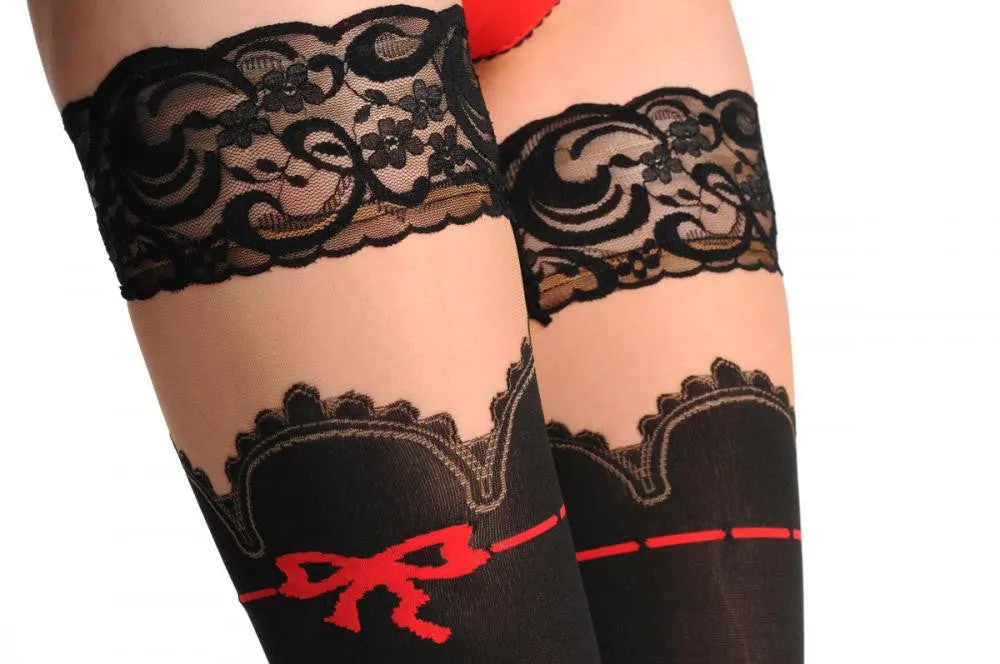 Baroness With Woven Red Bow & Nude Panels