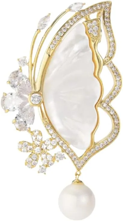 Brooches and Pins with Pearl and Crystal, Fashion Elegant Butterfly Lapel Pin Jewelry Gifts for Women, Fashionable Accessories (White Butterfly)