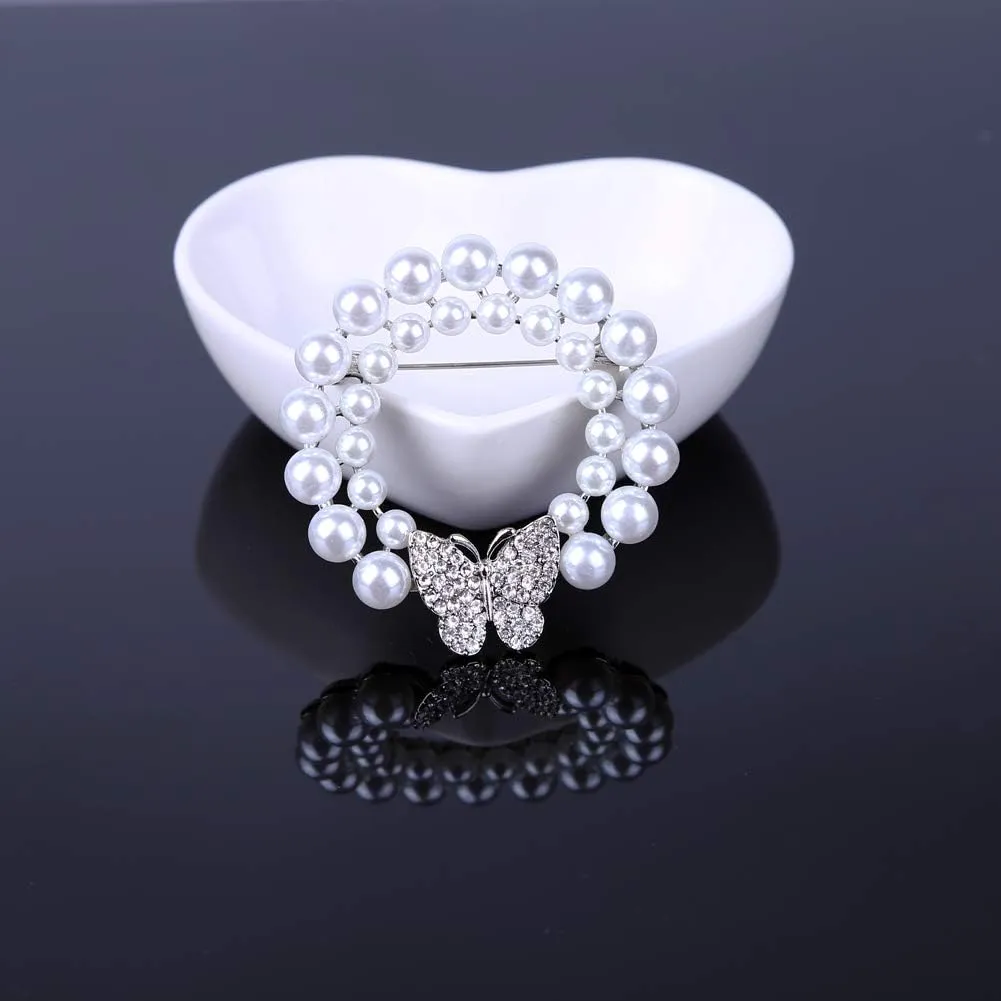 Butterfly Brooch Pin Pearl Crystal Brooches Jewelry for Women Girls