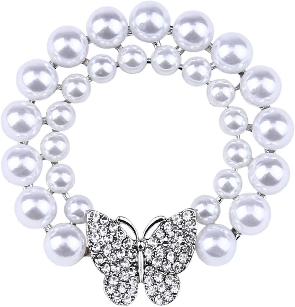 Butterfly Brooch Pin Pearl Crystal Brooches Jewelry for Women Girls