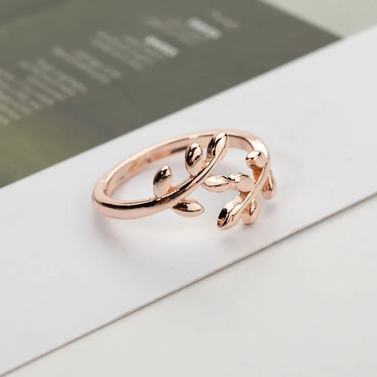 Charms Two colors Olive Tree Branch Leaves Open Ring for Women Girl Wedding Rings Adjustable Knuckle Finger Jewelry