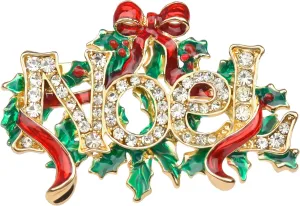 Christmas Brooch Pin for Women Girls Crystal Rhinestone Brooches and Pins Colorful Enamel Cute Deer Cat Bird Snowflake Bells Brooch Pins Fashion Christmas Jewelry Holiday Gifts