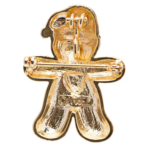Christmas Jewelry Crystal Rhinestone Cute Gingerbread Man Heart Brooch Pin Gold