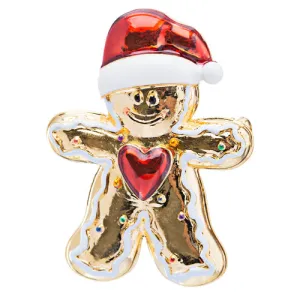 Christmas Jewelry Crystal Rhinestone Cute Gingerbread Man Heart Brooch Pin Gold