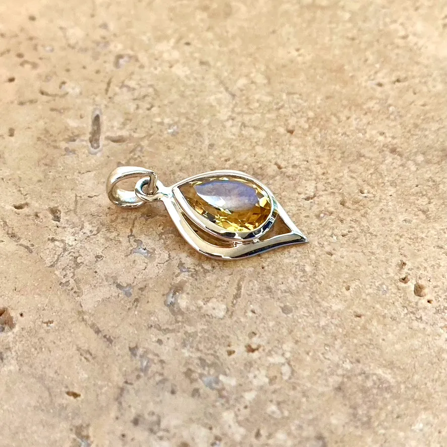 Citrine Contemporary Teardrop Pendant - Ciara