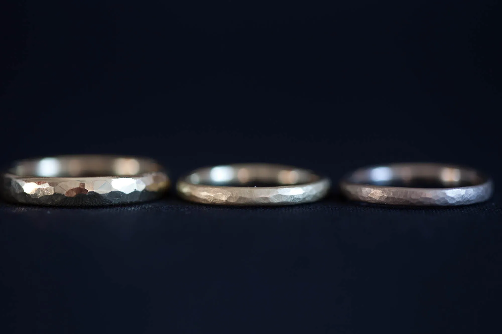 Classic Silver Hammered Wedding Rings Set Matt