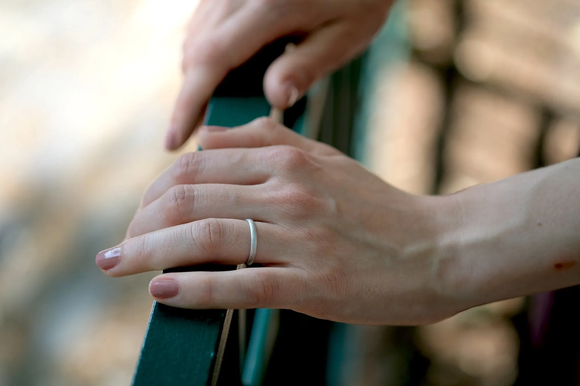Classic Silver Hammered Wedding Rings Set Matt