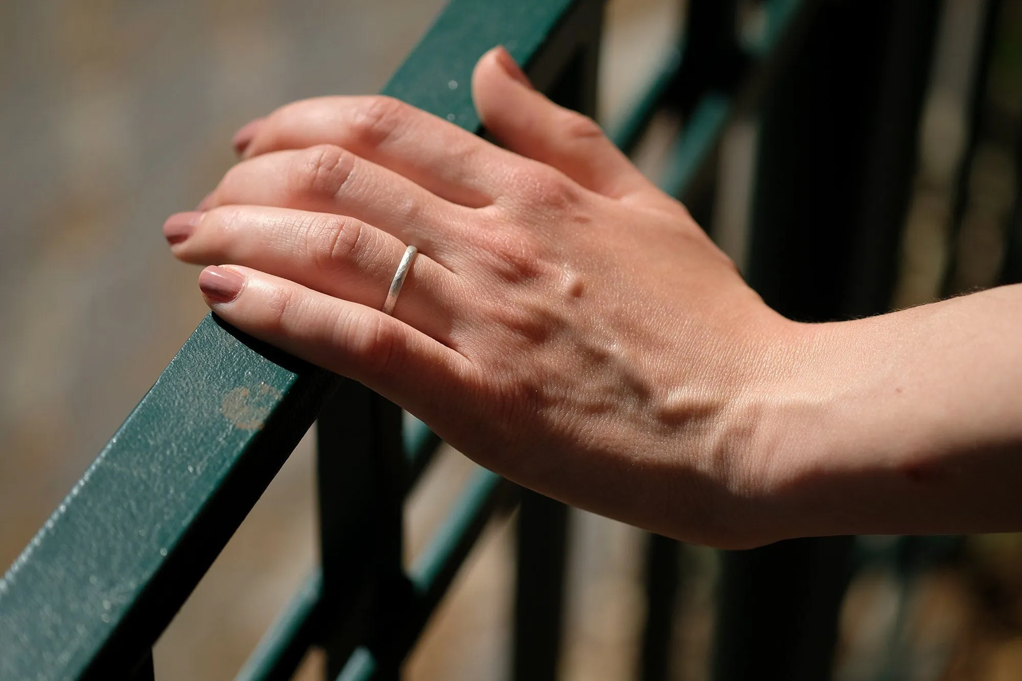 Classic Silver Hammered Wedding Rings Set Matt