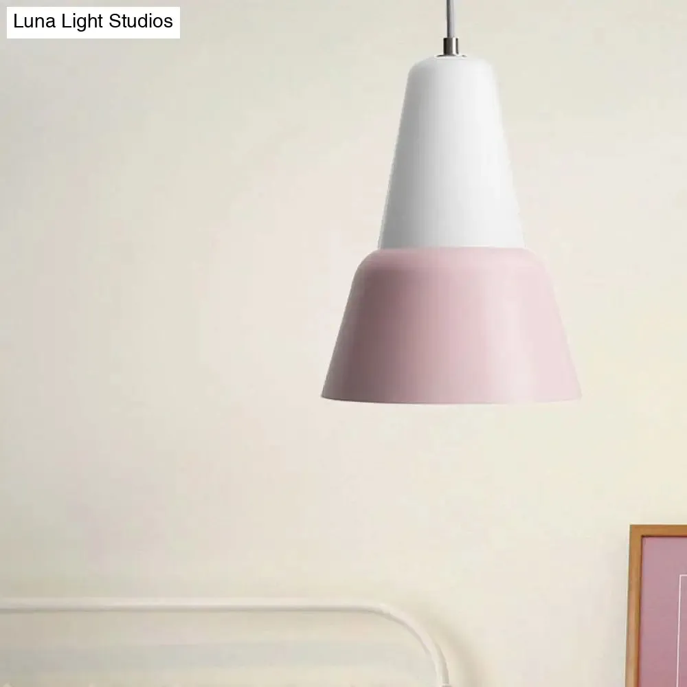 Cone Hanging Light Fixture - Macaron Metal Pendant Ceiling Light (1 Head, 6.5"/10.5" Height) - Pink/Blue/Black Shade