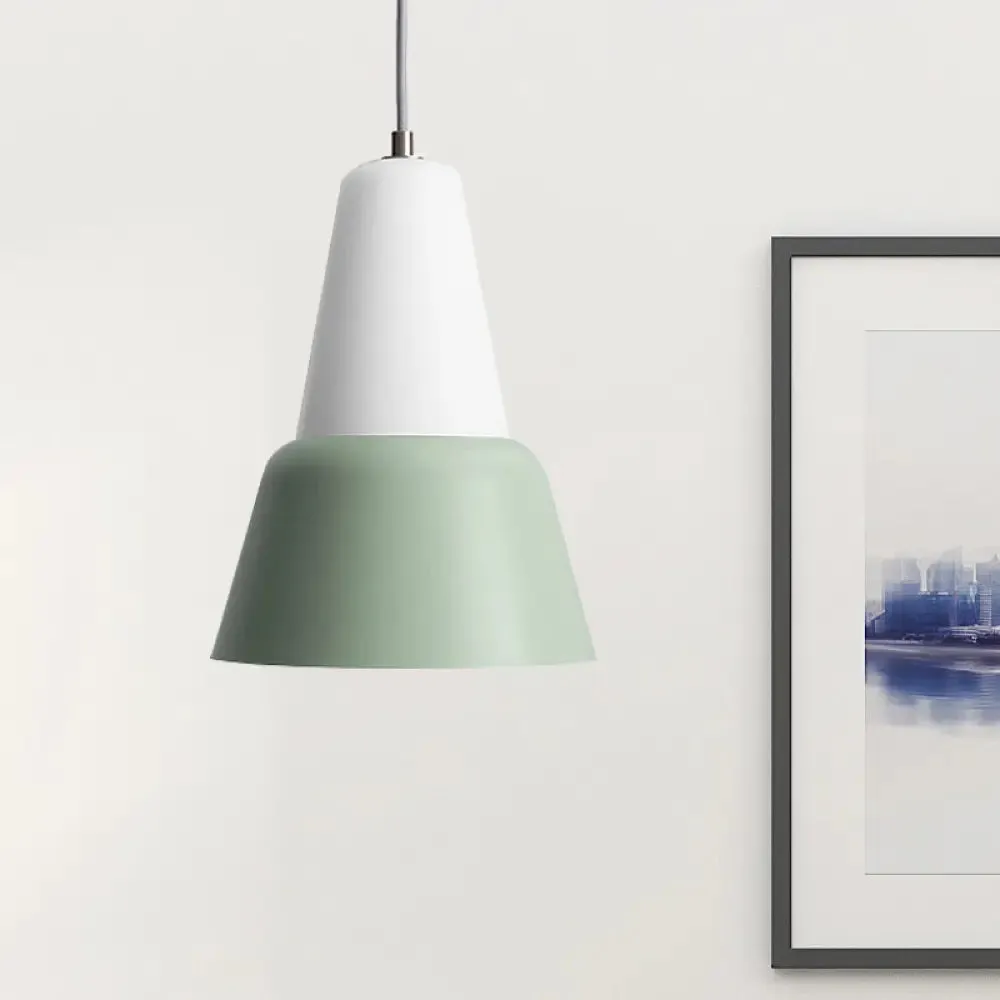Cone Hanging Light Fixture - Macaron Metal Pendant Ceiling Light (1 Head, 6.5"/10.5" Height) - Pink/Blue/Black Shade