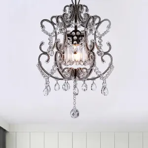 Contemporary Champagne/Coffee Crystal Suspension Light with Curvy Arm - 1-Head Lantern Down Lighting