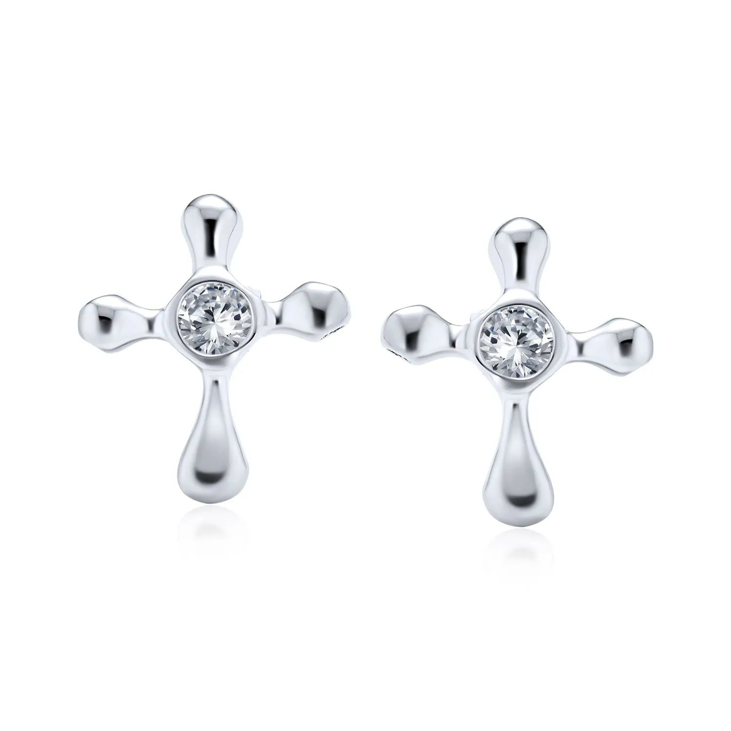 CZ Cross Religious Cubic Zirconia Stud Earrings .925 Sterling Silver