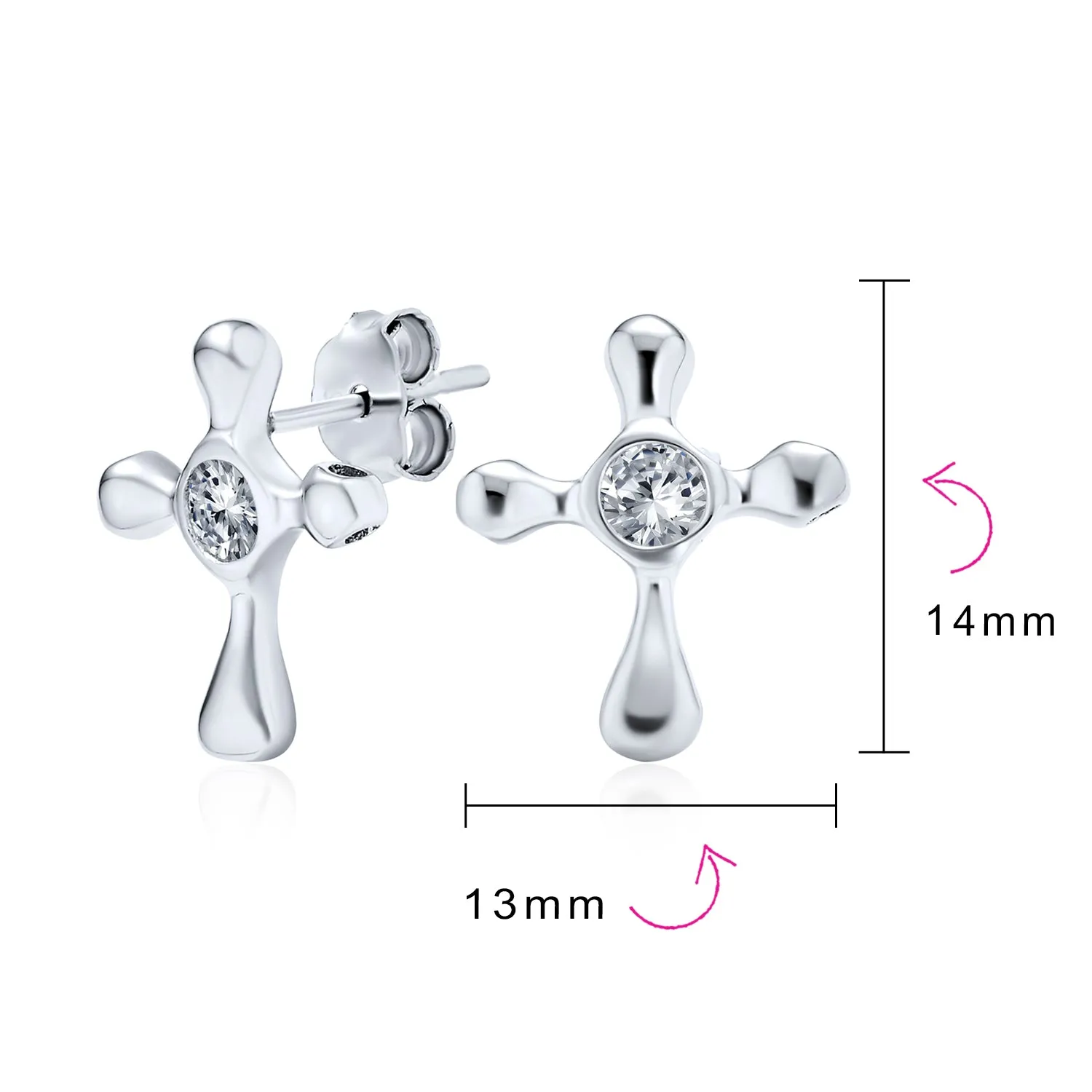 CZ Cross Religious Cubic Zirconia Stud Earrings .925 Sterling Silver