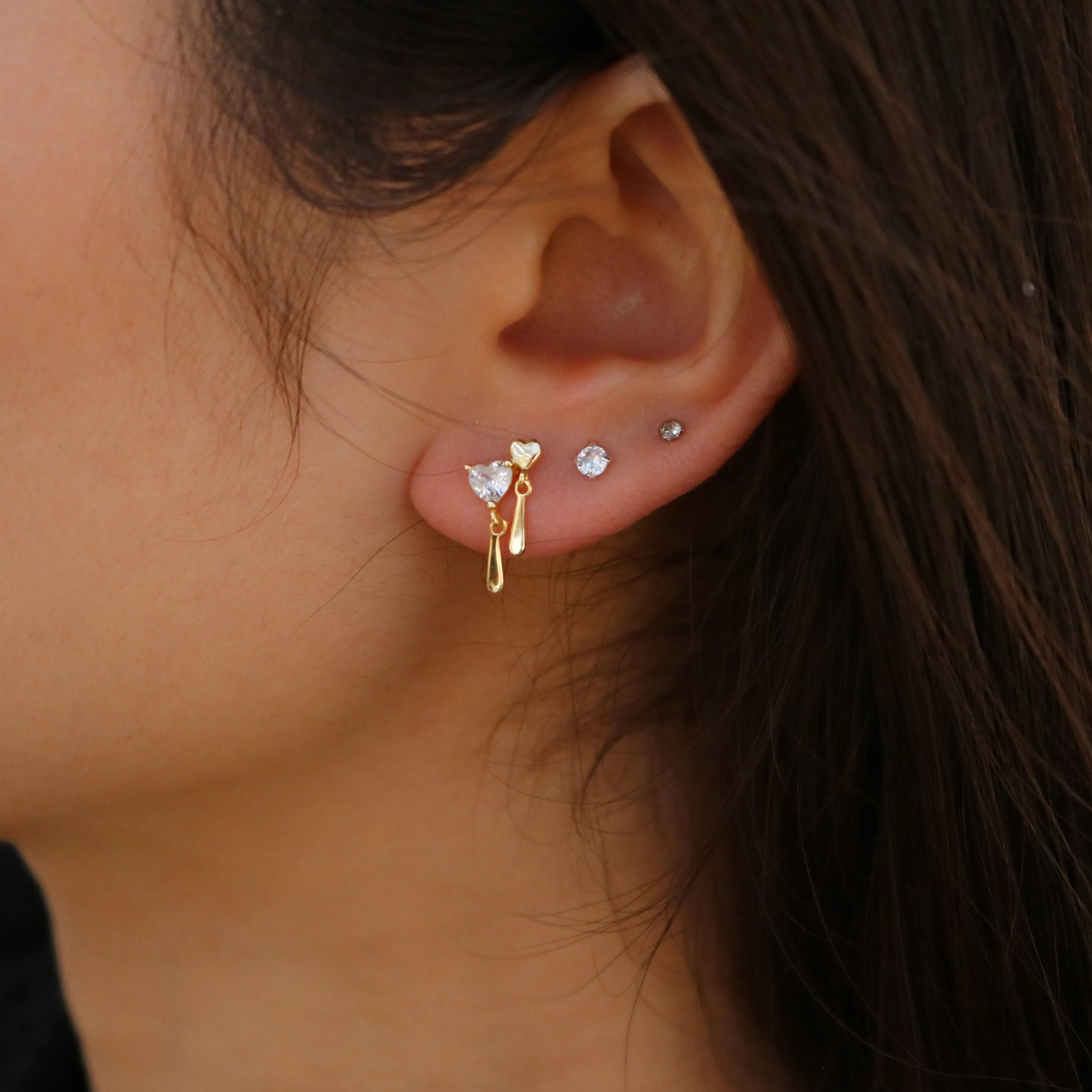 Double Heart Drop CZ Earrings