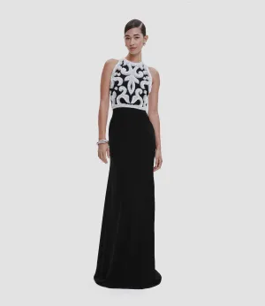 EMBELLISHED BODICE SLEEVELESS COLUMN GOWN