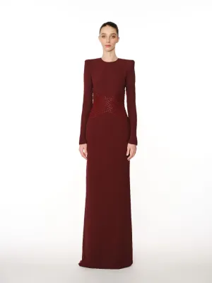 EMBELLISHED WAIST LONG SLEEVE GOWN