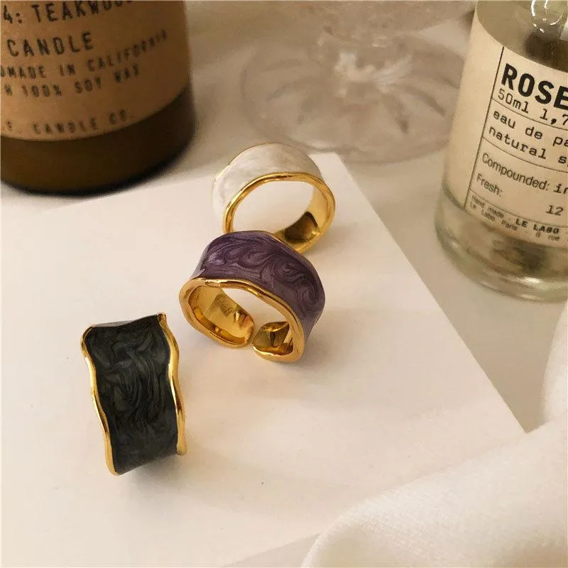 French Vintage Inlaid Gold Rim Ring