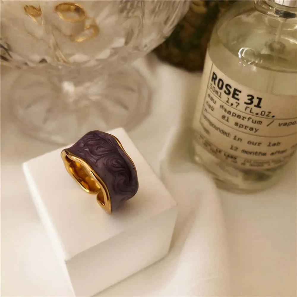 French Vintage Inlaid Gold Rim Ring
