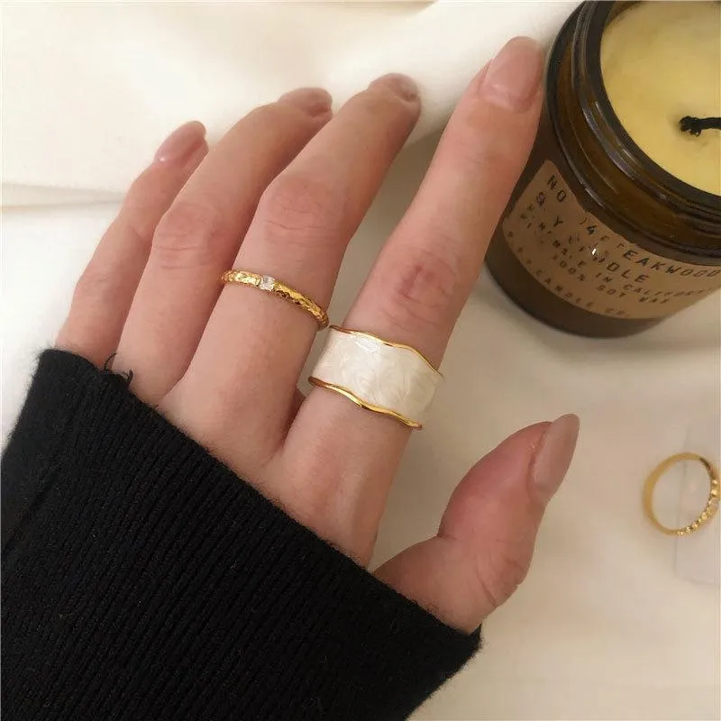 French Vintage Inlaid Gold Rim Ring