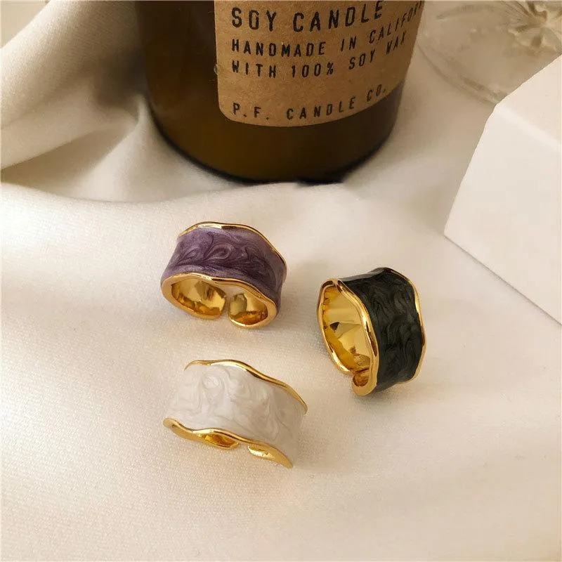 French Vintage Inlaid Gold Rim Ring