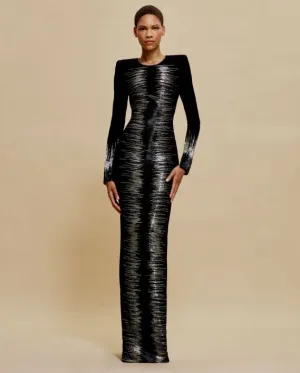 FRONT EMBELLISHED COLUMN GOWN