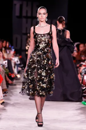 Gold and Feather Embellished A-Line Dress