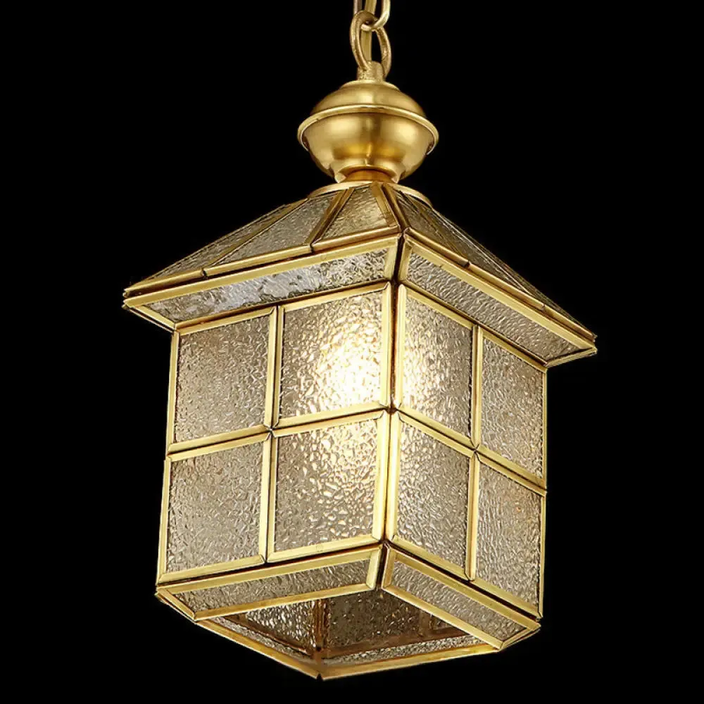 Gold Colonial Chic Glass Pendant Light - House Shaped Drop Design - 1 Bulb Suspension for Dining Room