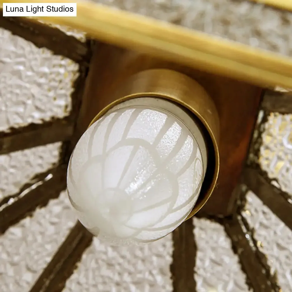 Gold Colonial Chic Glass Pendant Light - House Shaped Drop Design - 1 Bulb Suspension for Dining Room