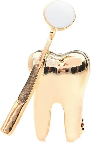 Gold Dental Mirror Brooches Women Men Doctor Dentist Uniform Brooch Pins Gifts