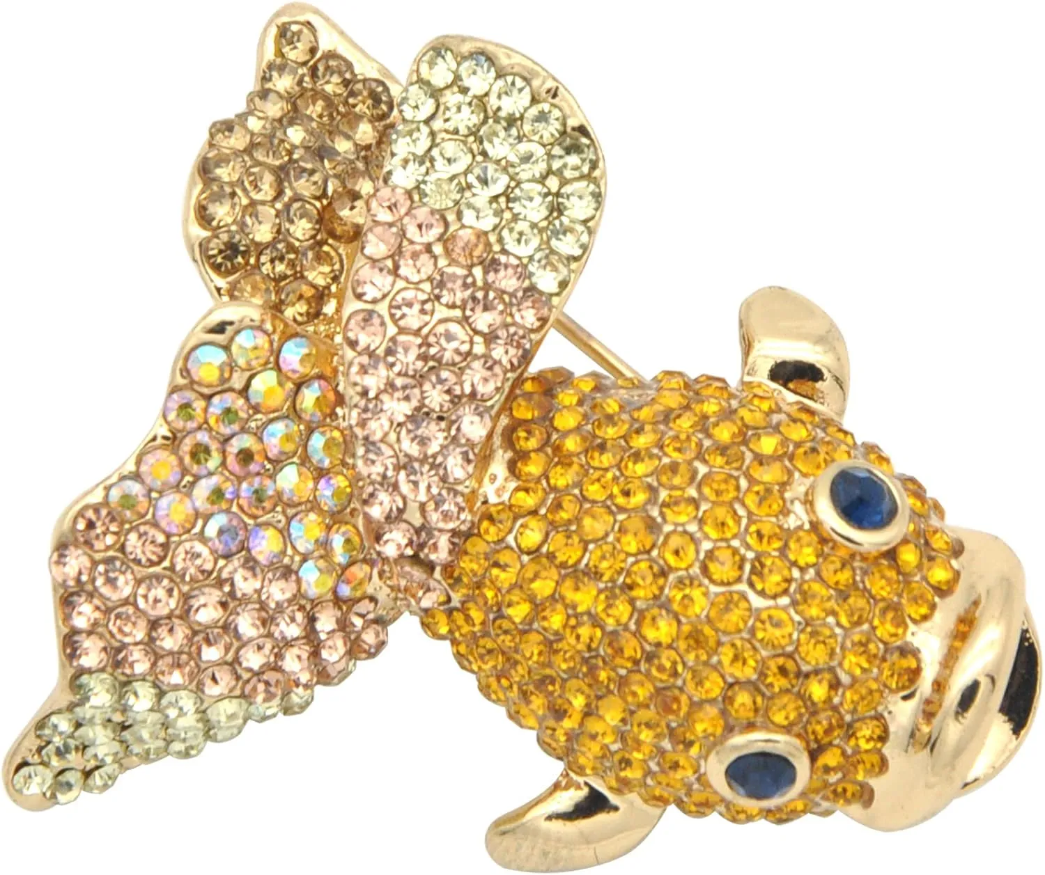 Gyn&Joy Goldfish Pin Brooch Golden Tone With Crystal Rhinestones BZ053 (Yellow)