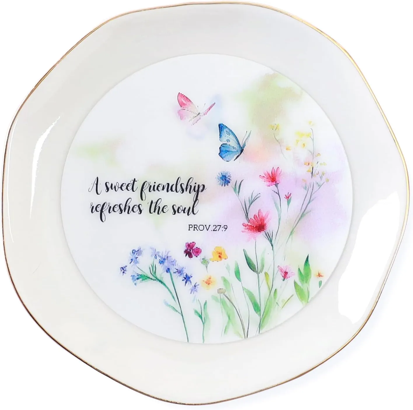 HOME SMILE Friend Chritian Gifts for Women Jewelry Ring Dish Tray with Dynamic Butterfly&Flower Pattern Shifts,A Sweet Friendship Refresh The Soul-Best Friend BFF Birthday Graduation Retirement Gifts