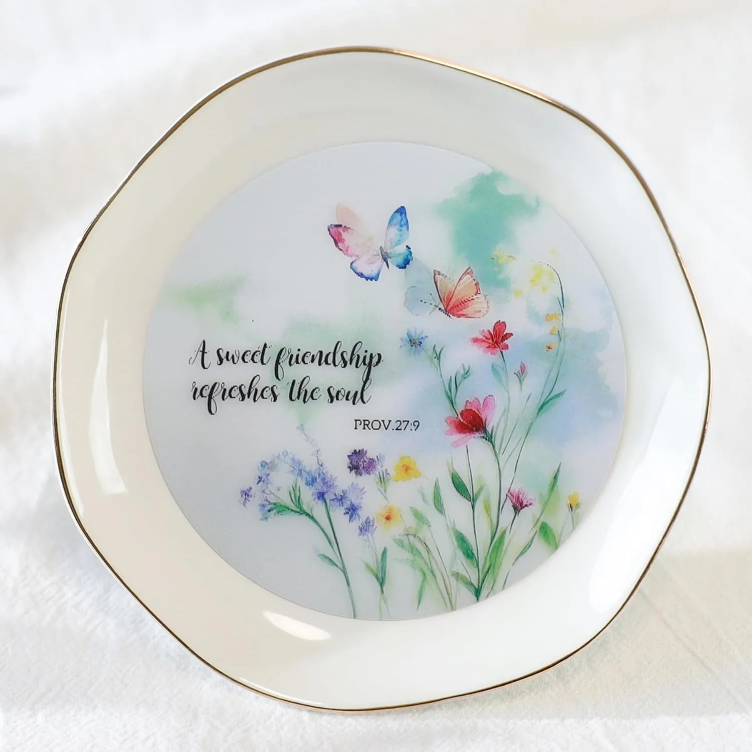 HOME SMILE Friend Chritian Gifts for Women Jewelry Ring Dish Tray with Dynamic Butterfly&Flower Pattern Shifts,A Sweet Friendship Refresh The Soul-Best Friend BFF Birthday Graduation Retirement Gifts