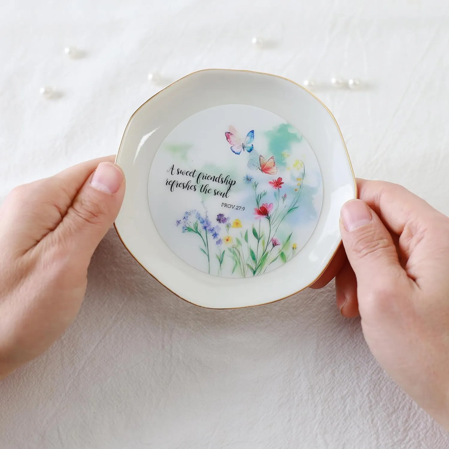 HOME SMILE Friend Chritian Gifts for Women Jewelry Ring Dish Tray with Dynamic Butterfly&Flower Pattern Shifts,A Sweet Friendship Refresh The Soul-Best Friend BFF Birthday Graduation Retirement Gifts