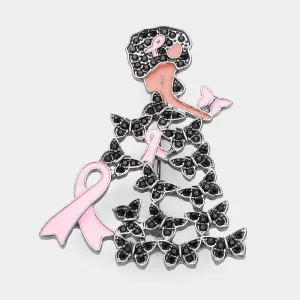 iLLASPARKZ Enamel Metal Pink Ribbon Pointed Butterfly Cluster Dress Afro Girl Pin Brooch