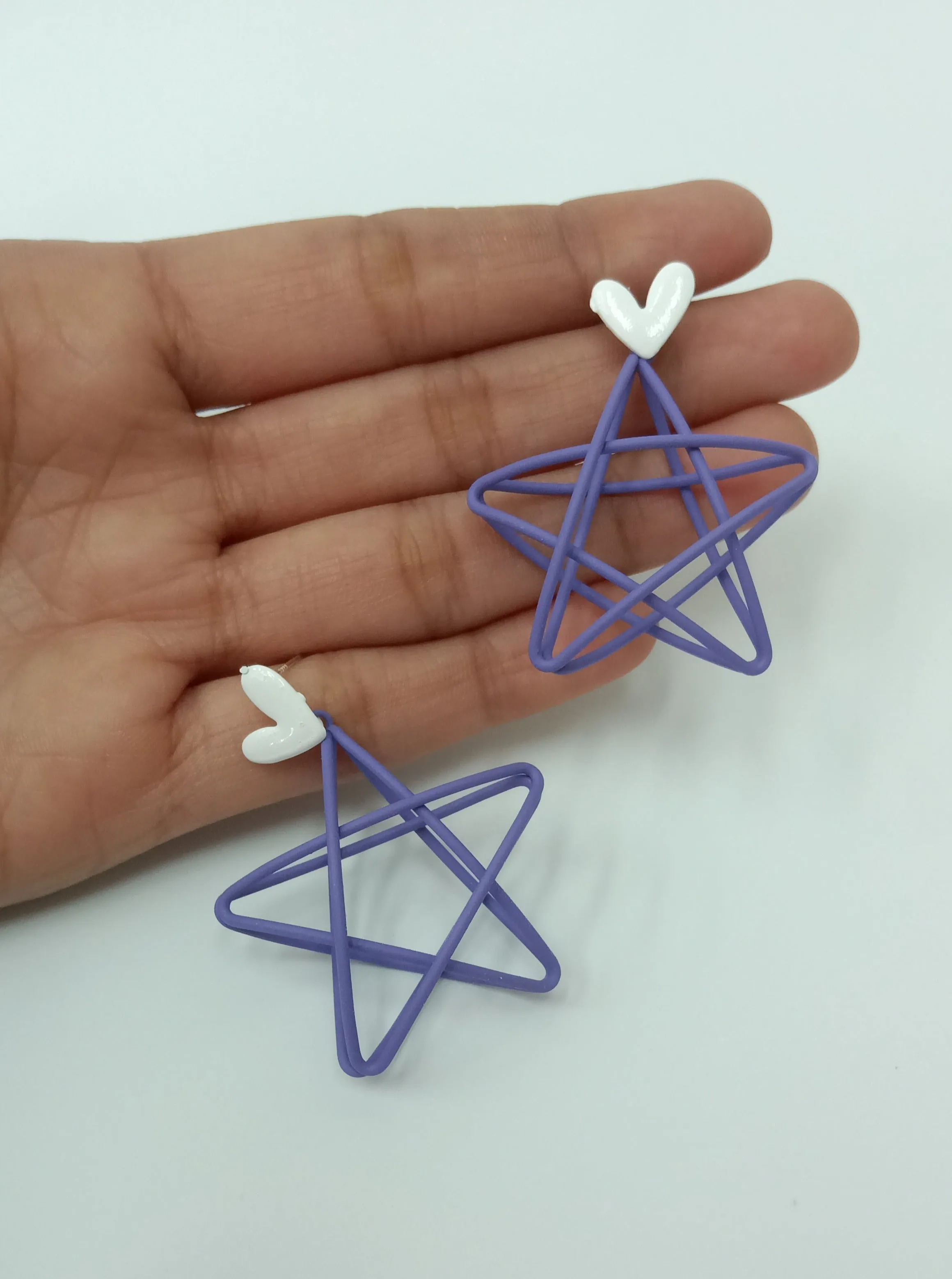 Ivory Heart Starry Dangle Earrings